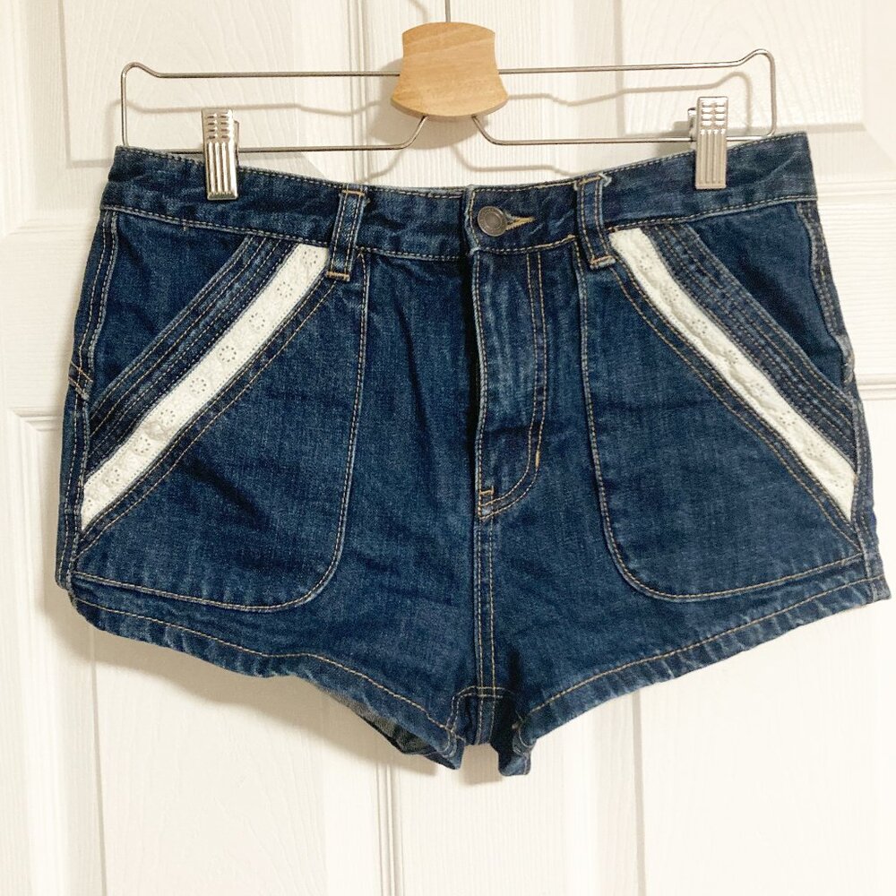 Free People Sweet Surrender Lace High Rise Denim Shorts Medium Wash Size 27